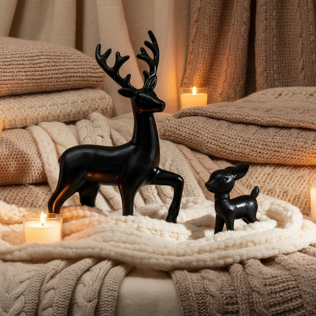 Lot de 2 figurines kawaii de cerfs mignons, décoration Noël et chambre d’enfants, sculptures féériques pour la maison