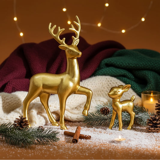 Lot de 2 figurines kawaii de cerfs mignons, décoration Noël et chambre d’enfants, sculptures féériques pour la maison