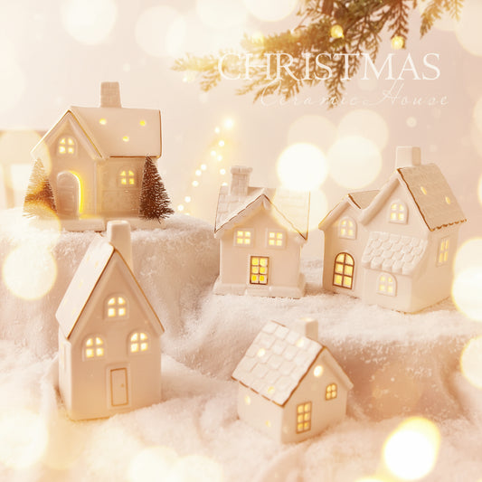 Maison d'arbre de noël en céramique, ornement créatif et lumineux, maison de neige, petite scène de noël, ornement de bureau