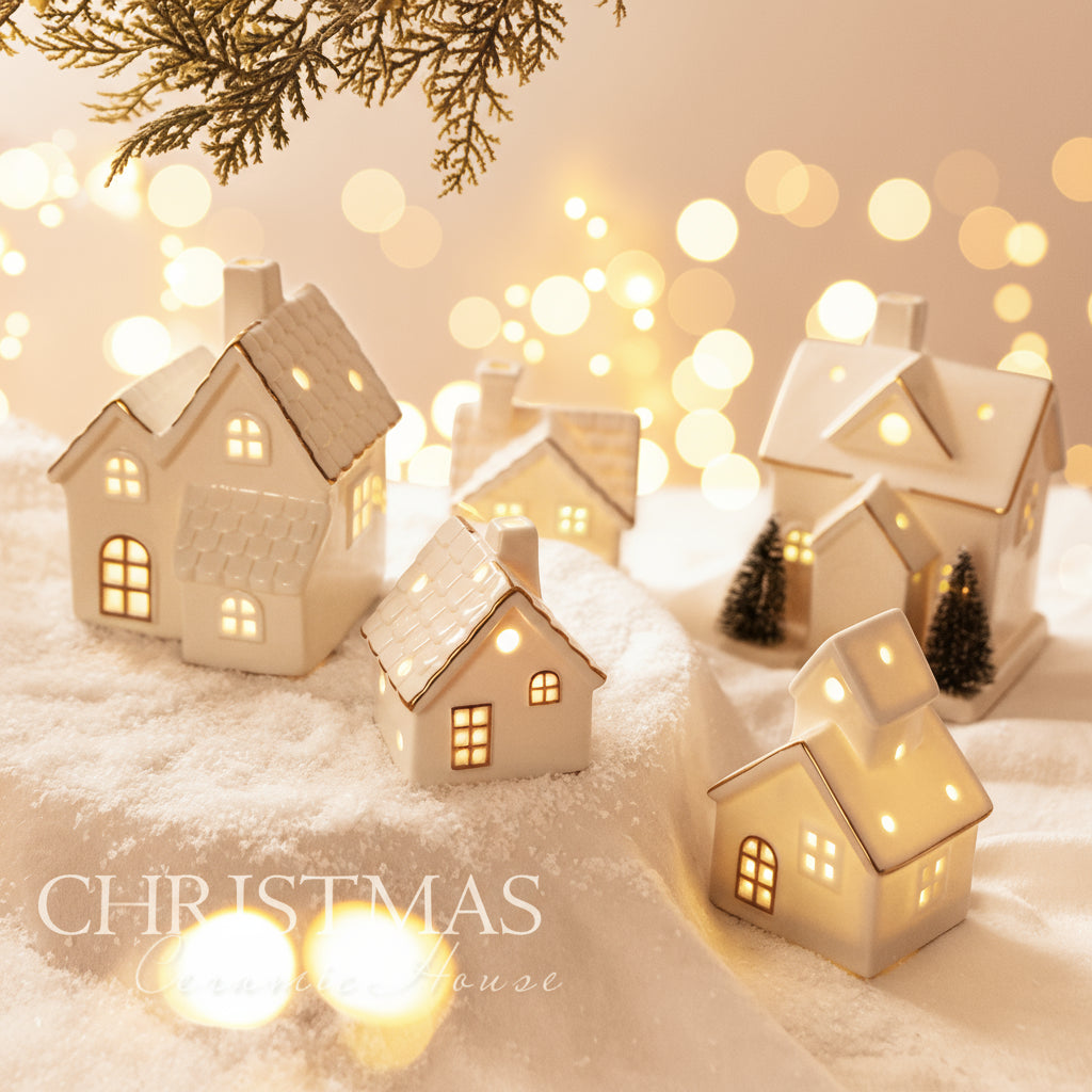 Maison d'arbre de noël en céramique, ornement créatif et lumineux, maison de neige, petite scène de noël, ornement de bureau